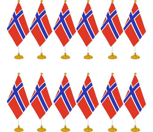 Mini Banderas Wxtwk, Poliéster, Noruega, C/ Base, 12 Piezas