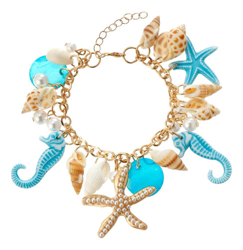 Ruoffeta Collar De Concha De Estrella De Mar, Pulsera De De Azul. 7 Cm