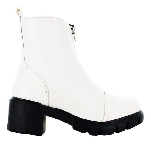 7 Siete Botin Combat Blanco Con Negro Para Mujer 80039