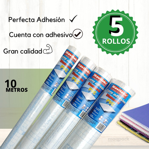 5 Rollos De 10 Mts Papel Autoadherible Contac Transparente 