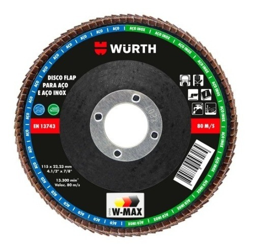 Imagem 1 de 4 de Disco Flap 4.1/2 Pol. 115mm Grão 120 Para Aço E Inox - Wurth