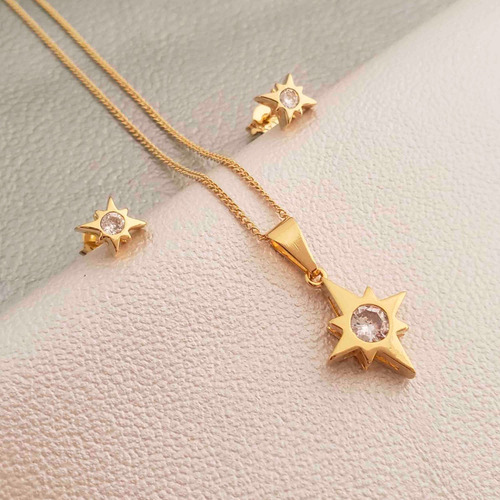 Cadena Mujer Con Dije Y Aretes Estrella 