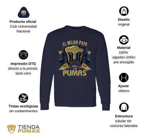 Playera Deportiva M Larga Hombre Pumas Unam Mejor Papá Pumas