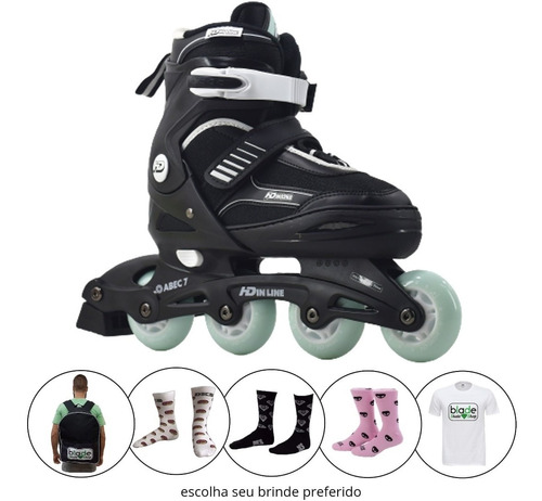 Patins Roller Hd Inline Sonic Youth Ajustável 35-38 + Brinde