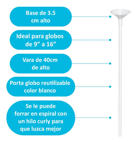 50 Piezas De Bastones Para Globos Reutilizables De 40 Cm