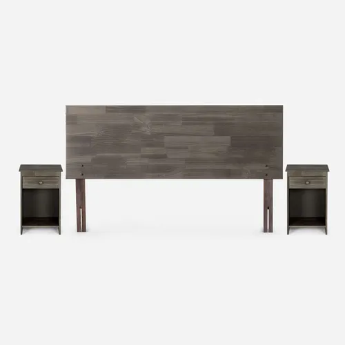 Cama Pratta 2 Plazas Pata Madera Bn + Muebles Tabor Grafito