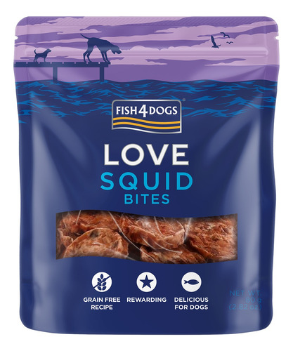 Snack Premium Perro Fish4dogs Love Squid Bites 80 Gr