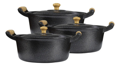 3 Panelas Caçarola Alumínio Fundido Craqueada N 18, 20 E 22