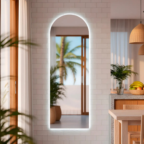 Espelho Corpo Inteiro com LED Modelo Vitral 150x50 cm Ideal para Banheiro, Hall, Escritório, Sala e Quarto - Moldura Lapidada Vitral com Iluminação LED Quente para Ambientes e Decoração