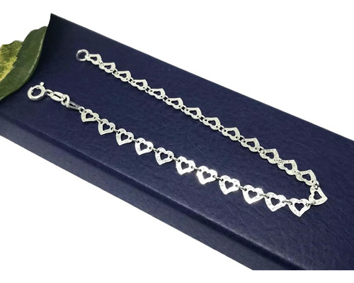 Pulsera De Plata, Corazones Martillados, 19 Cm