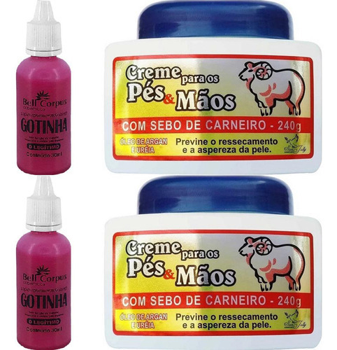  Kit Pés E Mãos 2 Gotinha + 2 Creme Sebo De Carneiro P Mãos