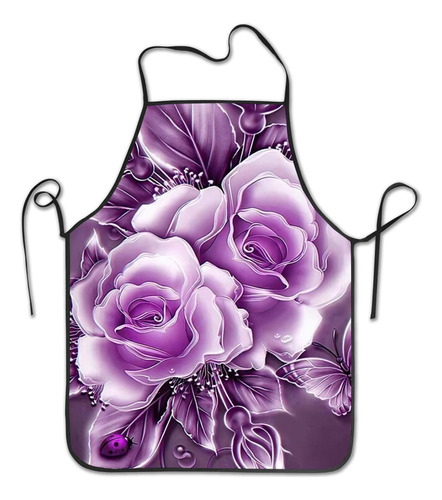 Intfulihu Delantal Rosa Cristal Purpura Floral Unisex Babero