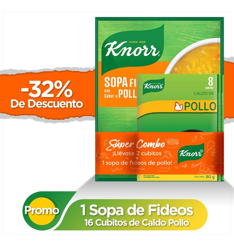 Sopa De Pollo 60 Gr + 2 Pack Cubitos De Pollo 8 Unds Knorr