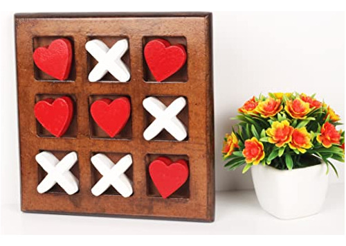 De Madera Rojo Corazón  Cruz Tic Tac Toe Juego Para Vby48