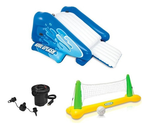 Combo Tobogan Inflable + Red Voley + Inflador Juego Pileta