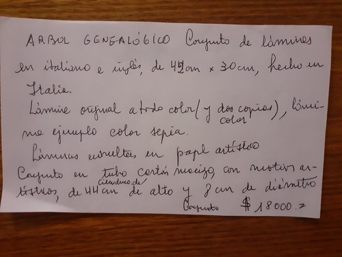 Arbol Genealógico Conjunto De Láminas Origen Italia. (Usado)