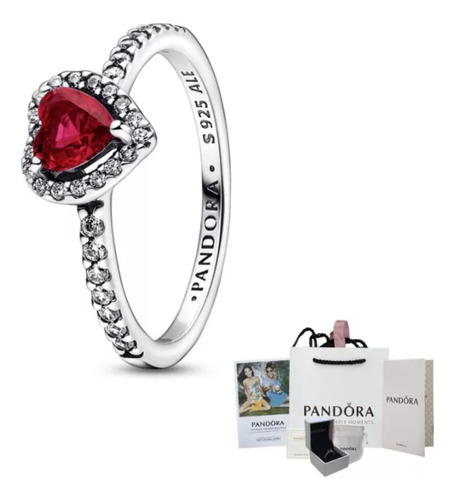 Anillo Corazón Elevado Plata 925 Pandora + Kit De Regalo Rojo 5