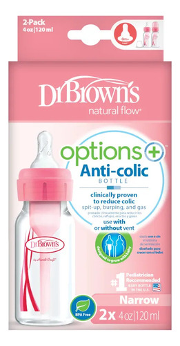 Pack Dr Brown's 2 Biberones Options+ Standard 4oz Y 2 Chupones Happy Paci Rosa