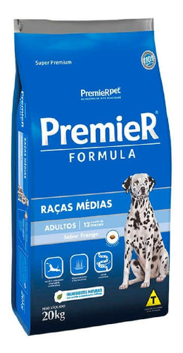 Premier Fórmula Ração Cães Adultos Raças Médias Frango 20kg