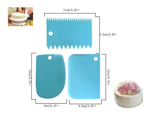 Kit 3 Espatulas Alisadoras O Raspas De Plástico Para Pastel