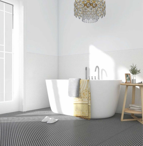 Mosaico Malla Penny Gris-negro Piso Pared Antiresbalante