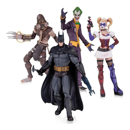 Batman Arkham Asylum Box Set 4 Joker Scarecrow Arlequina | Frete grátis