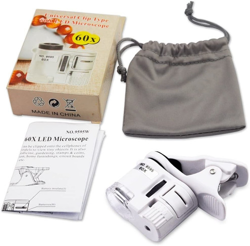 Mini Microscopio Hasta 60x Lupa Con 2 Tipos Luz Uv Y Blanca
