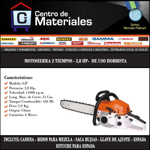 Motosierra Explosion 52cc Espada 51 Cm 2 Tiempos Jardin Poda