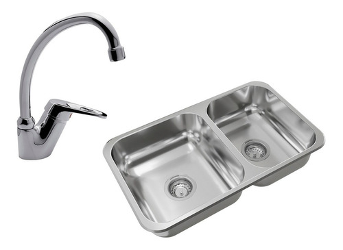 Combo Pileta Cocina Doble Johnson R63 + Grifería Fv Arizona