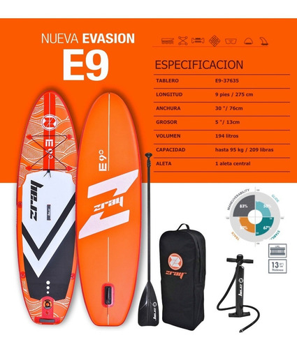 Imagen 2 de 8 de Tabla Sup Stand Up Paddle- E9- Zray Inflable (no Envios)