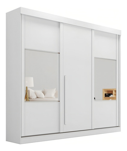 Guarda-roupa Casal Sintra 3 Portas 3 Gavetas Com Espelho Cor Branco