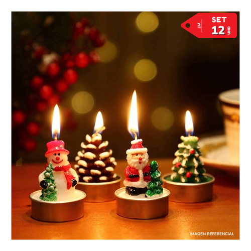 Set De 12 Mini Velas Decorativas Navideñas Con Figuras Aleat