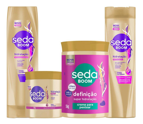 Kit Seda Boom Definição Cebelo Cacheados Curvadura Creme