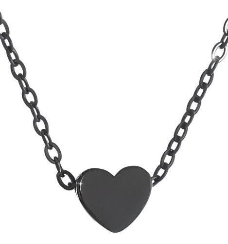 Collar Mujer Hombre Corazón Mini Minimalista Acero Negro