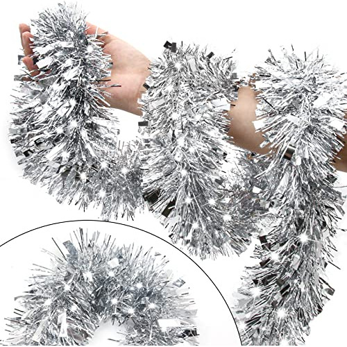 Guirnalda De Tinsel De Navidad De 50 Pies Color Plata, ...