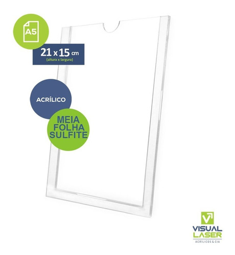 Display Porta Folha Acrílico A5 15x21cm Parede Com Fita