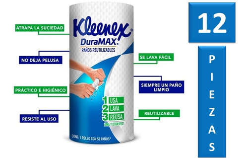 Toalla Papel Kleenex Duramax Tipo Trapo Reutilizable 12 Pzas