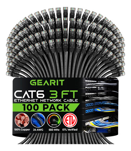 Paquete De 100 Cables Ethernet Gearit Cat 6 Cat6 Snagless Pa