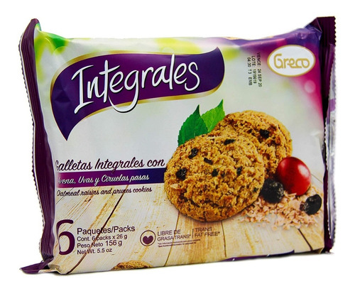 Galletas Integrales Avena, Uvas & Ciruelas Pasas - Paq X 6 U