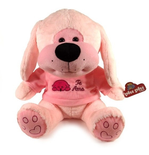 Peluche Animal Perro Rosa Con Remera 35 Cm. Phi Phi Toys