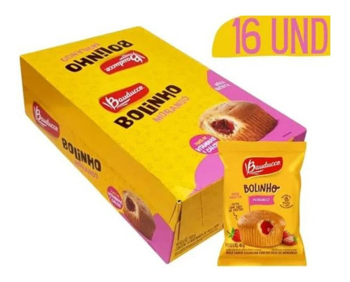 Bolinho Baunilha Recheado Morango C/16un 40g - Bauducco