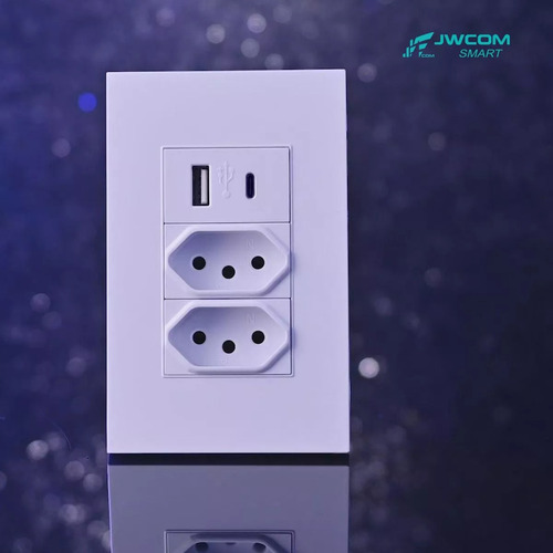 Tomada Dupla Usb Tipo C Com Espelho Parede Universal Bivolt