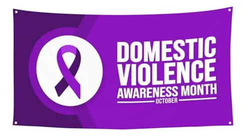 Banner Morado Mes De Concientización Sobre La Violencia Domé