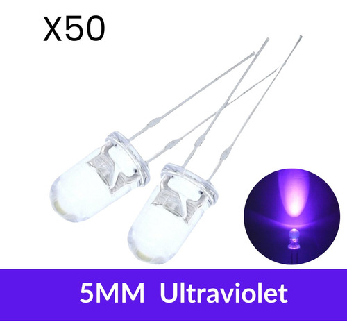 Diodos Led Ultravioleta Uv Transparentes 5mm 50 Piezas