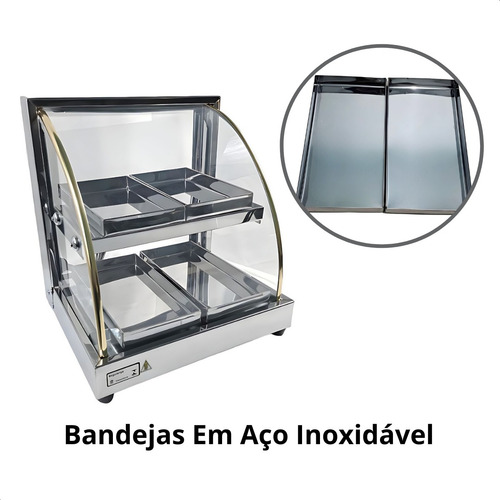 Estufa Vidro Curvo 4 Bandejas Dupla Inox Com Selo Do Inmetro