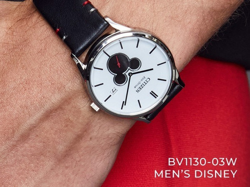 Reloj Citizen Mickey Shadow Bv1130-03w Original Caballero Color De La Correa Negro Color Del Bisel Plateado Color Del Fondo Blanco