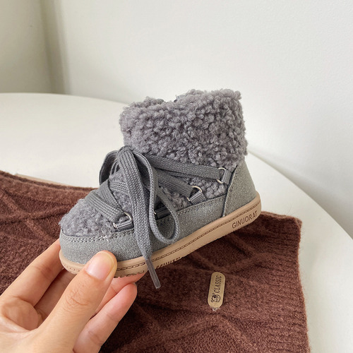 Botas Para Niños Con Suela Suave Gris Camel, Zapatos De Invi