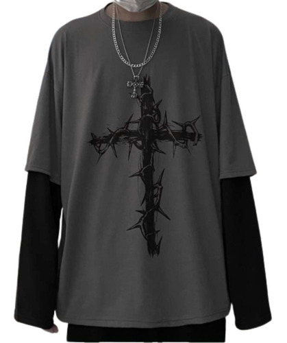 Camiseta Estilo Gótico Gótico Mall Goth Tops Manga Larga Pun