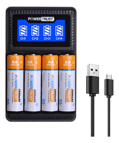 Powertrust Paquete De 4 Baterias Recargables Aa De 2800 Mah