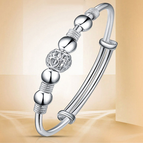 Imagen 5 de 5 de Pulsera Mujer Plata Corazón Ajustable Brazalete Charm Amor